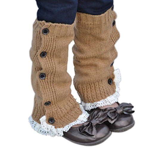 Koly Kids Girls Crochet Knitted Lace Boot Cuffs Toppers Leg Warmer Socks (Khaki)