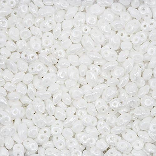 Superduo Twin Hole White Luster Czech Seed Beads 24g