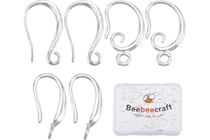 Beebeecraft 1 Scatola 30 Pezzi Ganci per Orecchini Argento 925 placcato 3 Ganci per Orecchini Francesi con Foro Da 1.5/2 mm Anello Ciondola Amo Da Pesce per Orecchini Creazione di Gioielli