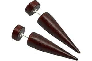 tumundo Set de 4 Paires / 1 Paire Faux Ecarteur Dilatateur Bois Conique Fake-Plugs Tunnel Boucle Clous D'Oreille Marron