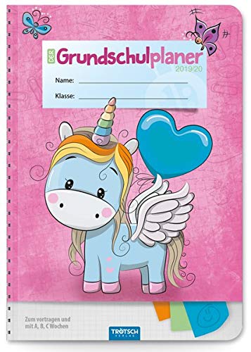 Grundschulplaner Einhorn 2019/2020: Umschlag mit Taschen und farbigen Tagen