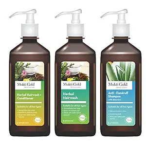 Axiom Mukti Gold New Launched Shampoo Combo 500ml | Herbal Hair wash + Anti- Dandruff Shampoo + Hair wash With Conditioner | Made With Herbal Extracts | WHO GMP GLP Certified Product |