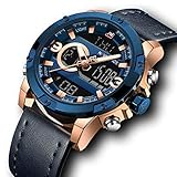 Gorben Herren Leder Sport Uhren wasserdicht Chronograph Digital Armbanduhr Quarz-Uhrwerk Alarm Uhr für Herren Weihnachten Jahrestag Geschenke