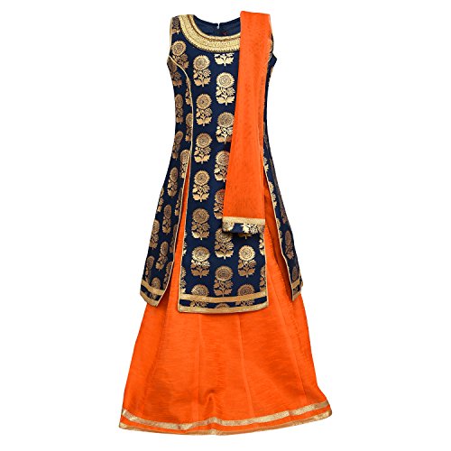 AdivaGirls Silk Blend Brocade Kurta With Lehenga for Kids