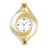 Uhren für Frauen, Geekthink Rhinestone Quarz analoge Uhr offene Armband Legierung Whirlwind Kasten Armbanduhr(Weißgold)