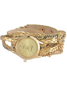 Souarts Damen Golden Farbe Retro Geflochten Delphin Zifferblatt Armbanduhr Quartzuhr Analog Armreif Uhr mit Batterie