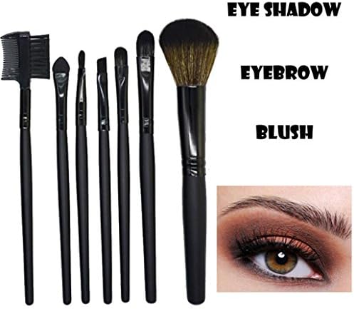 Brush Sunday77 7 Pcs Wood Professional Makeup Brushes Set Eye Shadow Eyeliner Sponge Applicator Tool Mermaid Bottom Powder Blusher Cosmetic Brush (7 Pcs, Black)