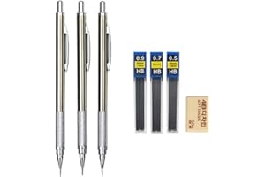 MROOFUL Set di matite meccaniche da 0,3 0,5 0,7 0,9 1,3 2,0 mm, interamente in metallo, per disegno artistico, pittura, matite automatiche con mine per ufficio e scuola (matita da 0,5 0,7 0,9 mm)