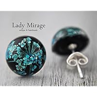 925 Silber Echte Blüten Ohrstecker -Blau/Schwarz