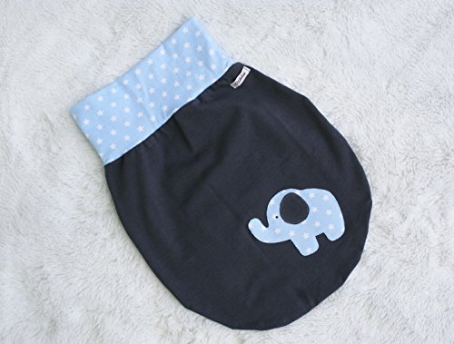 Schlafsack Strampelsack Pucksack LILAKIND Frühling/Sommer Elefant Grau Hellblau Sterne - 3