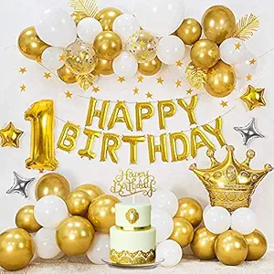 Party Propz 1st Birthday Decoration For Baby Boy Or Girl Happy Birthday Foil Balloon, Metallic Balloons Combo 60 Pcs For Boys Birthday Supplies