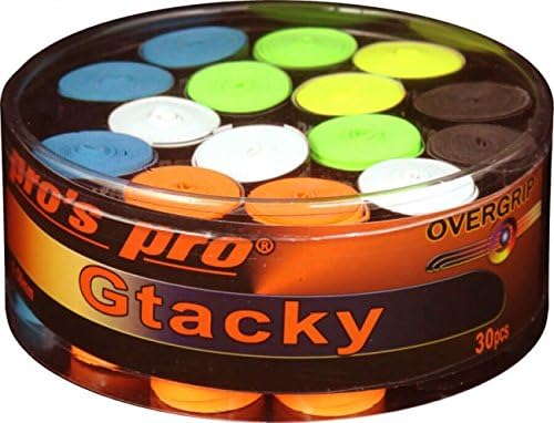 PRO 'S Pro tacky over grip. Assorted colours (white, black, blue, green, yellow and orange). Multiple pack sizes (6, 10, 15 & 30 pieces), Ultra thin, non-slip grip, includes tape, ideal for tennis, squash, table football, badminton, table tennis, racquetball, paddleball speedminton, billiards, golf, etc. Professional sports pocket diary with tennis design.