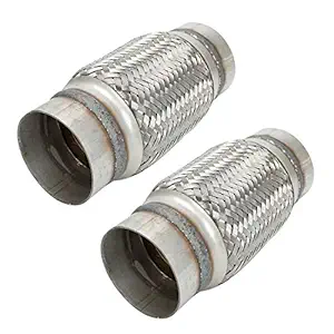 2PCS Exhaust Flex Pipe Stainless Steel Double Braid 3