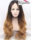 K'ryssma Ombre Blonde Lace Front Wigs for Women Natural Looking Glueless Brown Wavy Synthetic Hair Wig with Middle Parting Half Hand Tied Heat Resistant Fiber 24 inches