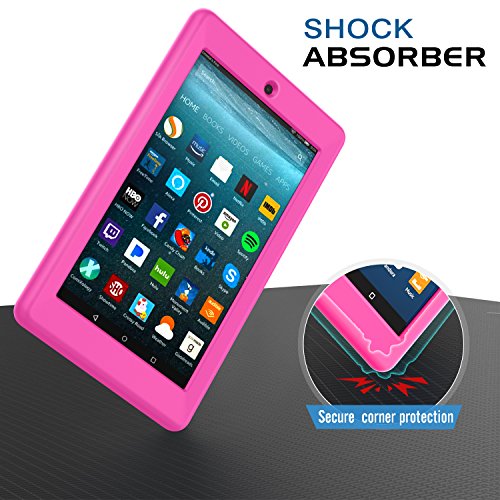 MoKo Hülle für All-New Amazon Fire 7 Tablet (7 Zoll – 7. Generation, 2017 Modell) – [Honey Comb Series] Leichte Rutschfeste Stoßfeste Silikon Schutzhülle Protector Case für das neue Fire 7 2017, Magenta - 4