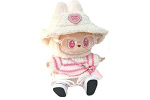 MINGSOLDIER Ropa de muñeca de 17 cm adecuada para muñecas Labubu de 17 cm, accesorios rosa, 1 sombrero, 1 gafas de sol, 1 botella, 1 zapato, 1 suéter, sin muñeca