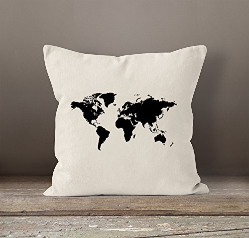 bedruckter Kissenbezug 40×40 Weltkarte World Map Kissen-Hülle Deko-Kissen Baumwolle Autiga® natur 40cm x 40cm - 2