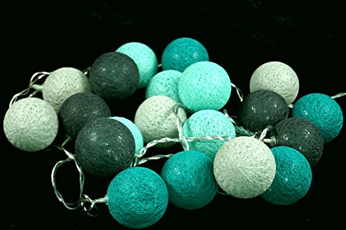 Stoff Ball LED Lichterkette „modern colours“ türkies, grau / Kugel Lichterketten - 2