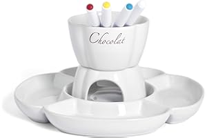 Home Chocolat Set à Fondue Chocolat pour 4 personnes, blanc