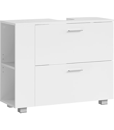 VASAGLE Onderkast, Badkamerkast Met 3 Laden, 2 Compartimenten Achter De Deur 30 X 70 X 64 Cm Wit Bbk503w10