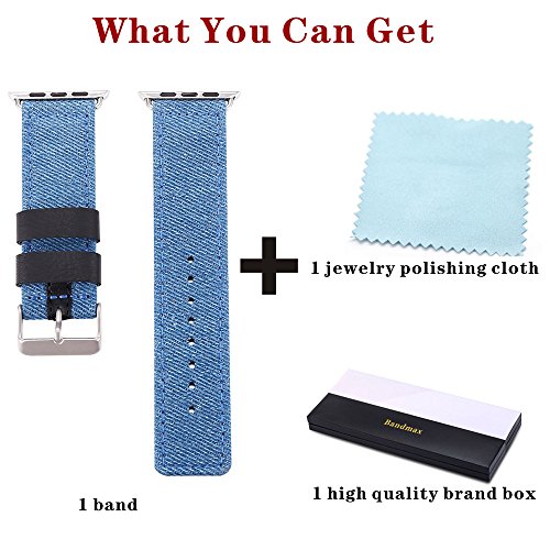 Bandmax Watch Band Nylon Gewebe Denimstoff Ersatzarmband mit Gürtelschnalle Uhrenarmband für 42MM Apple Watch Series 2/ Series 1(Blau) - 3