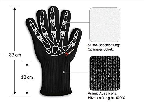 Designer Premium Grillhandschuhe, der GRILL-HINGUCKER, Ofenhandschuhe, 33 cm lang mit EN407 Zertifikat bis 350°C, 1 Paar Backhandschuhe, Kaminhandschuhe, verwendbar auch als Topfhandschuhe, Schutzhandschuhe - 7