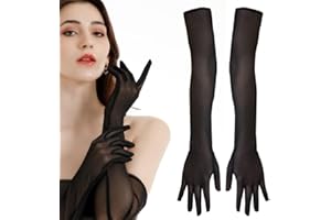 HQRKOTM Guanti Lunghi Da Sera in Tulle Semitrasparente Da Sposa Per Opera e Halloween - Gomito (Nero)