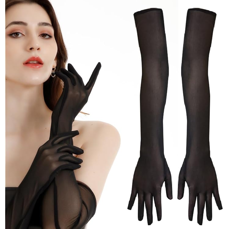 Gants Longs En Satin Noir (53 Cm) + éventail Dentelle Noir – Accessoire élégant Pour Soirée, Mariage, Carnaval, Cosplay
