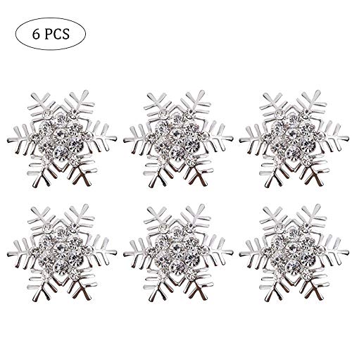 UMIWE Napkin Rings Set of 6, Christmas Napkin Holder Rings Table Decorations for Holidays, Dinner Parties, Weddings Receptions, or Everyday Use, Set Your Table With Style, Silver Snowflake