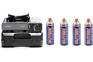 FYSHOP | Pack HORNILLO Campingaz Bistro 3 y 4 CARTUCHOS de gas butsir | Hornillo Camping de 1 Quemador | Cocina portátil compacta para Exteriores | (BISTRO 3 + 4 CARTUCHOS DE GAS BUTSIR)