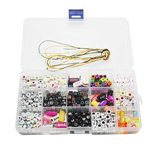 Pangmao 500PCS Acrylic Alphabet Letter Beads 15 Types for Kids DIY Bracelet with Elastic Rope