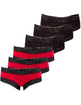 6er Pack Damen Panties Hipster mit verführerischen Spitzendetails