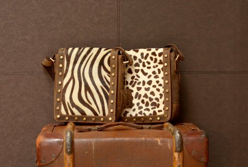 Real Leather Animal Print Cross Body Messenger Bag (Zebra Print)