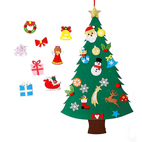 MeeQee DIY Fieltro Conjunto de Árboles de Navidad con Adornos para Niños 28 Unids Año Adornos Desmontables Decoración de la Pared