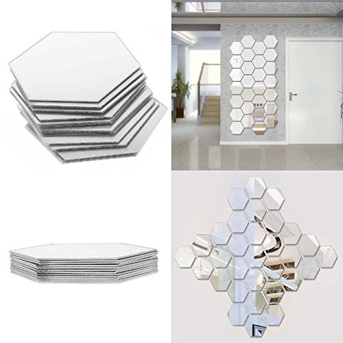 NectaRoy 3D Spiegel Hexagon Acryl-entfernbare Wand-Aufkleber-Abziehbild, Spiegel Geometrische Hexagon Aufkleber Wohnzimmer Dekor (Silber) - 7