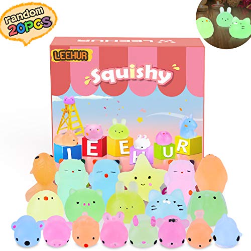LEEHUR 20 Pcs Squishy Toys, Mixed Mini Soft Squeeze Brillent dans Les Mochi Squishy Soft Cat guérison Fun Toys Enfants Jouet Stress Relief Jouets