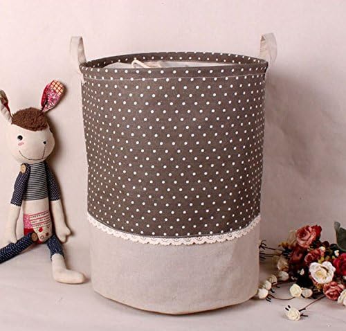 Addfun®Premium Fabric Foldable Round Laundry Basket, Stitching Lace Laundry Basket Children Toys Storage Holder with Lids 35 * 45cm Brown