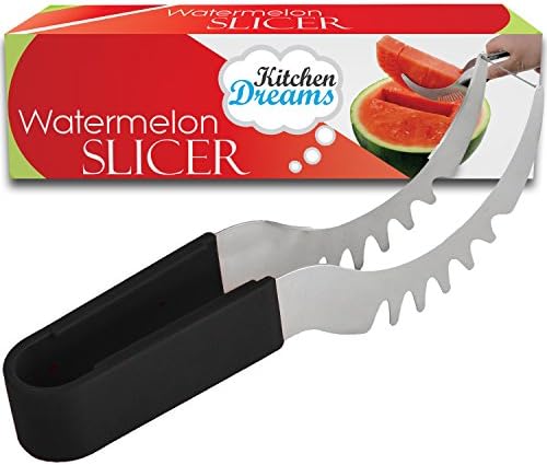 Watermelon Slicer Cutter Corer & Server - Multipurpose All In One Stainless Steel Knife - Melon & Fruit Slicer - Comfortable Rubber Handle Corer Tongs & Dicer - Kitchen Dreams