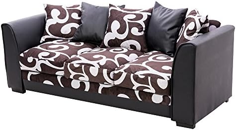 EVAHO 3 Seater Corner Sofa Black Fabric Settee Couch with PU Cushions and Footstool (3 Seater)