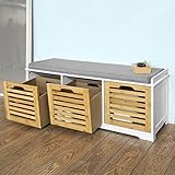 Banc de Rangement avec coussin rembourr&eacute; et 3 cubes, Meuble d'Entr&eacute;e