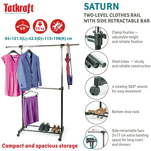 Tatkraft Saturn Teleskop Kleiderständer Verstellbar Länge 84-121.5 Höhe 113-198 cm Robustes Doppelstahlrohr Verchromter Stahl - 3