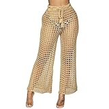 cinnamou Damen Hosen Sommerhose Frauen Dame Bow Tie Beach Hohe Taille Sexy Stricken Perspektive Lange Hose Sporthose Haremshose Pluderhosen