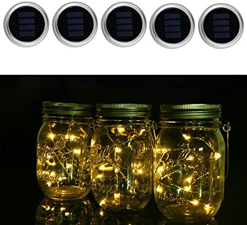 TYCN LED Solar Mason Jar Lid Lamp Light Indoor Outdoor Solar Color Changing Fairy Light Garden Deck Patio Party Wedding Christmas Decorative Lighting Night Light (Warm Light 5PCS)