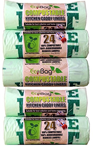 5 x Sac écologique Lot de 24 compostables Cuisine Caddy sacs poubelle sacs poubelle à déchets alimentaires 10 L