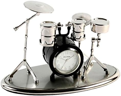 Miniature Drum Kit Set Mantel Desk Clock w Arabic Dial Musician Gift