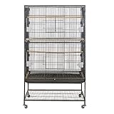 HENGMEI Papageienkäfig Vogelvoliere Vogelkäfig Vogelhaus Käfig Voliere Vogel Tierkäfig, Rollen Schwarz (A, ohne Dach，groß)