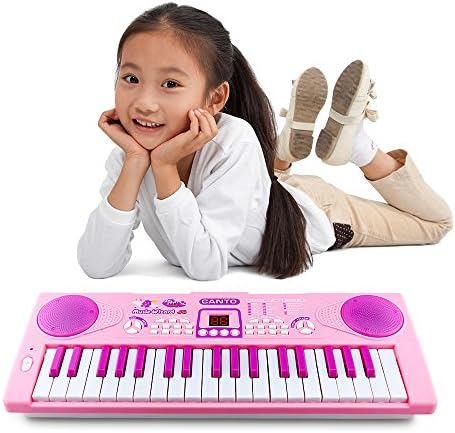 Kids Piano, Sanmersen 37 Key Multi-function Electronic Keyboard Piano Play Piano Organ with Microphone Educational Toy for Toddlers Kids Children (Pink)