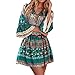 Produktbild Kleid Damen,Binggong Frauen Blumendruck DREI Viertel Lose Ärmel Boho Kleid Damen Elegant Abend Party Mode Beiläufiges Shirt Mini Schmetterlingshülse Kleid (Sexy Grün, XXXXXL)