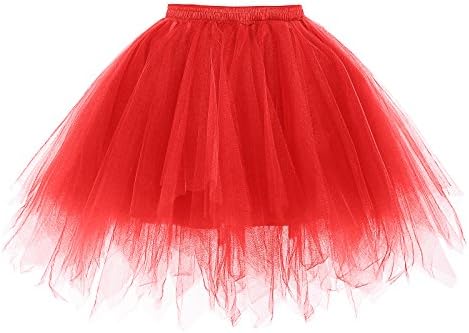 Womens Mini Tutu Skirt with Multi-layer Frilly Petticoat Red Size S KK000447-3