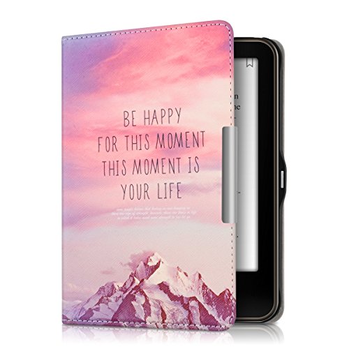 kwmobile Hülle für Tolino Vision 1 / 2 / 3 / 4 HD - Flipcover Case eReader Schutzhülle - Bookstyle Klapphülle Be Happy Design Rosa Violett Koralle